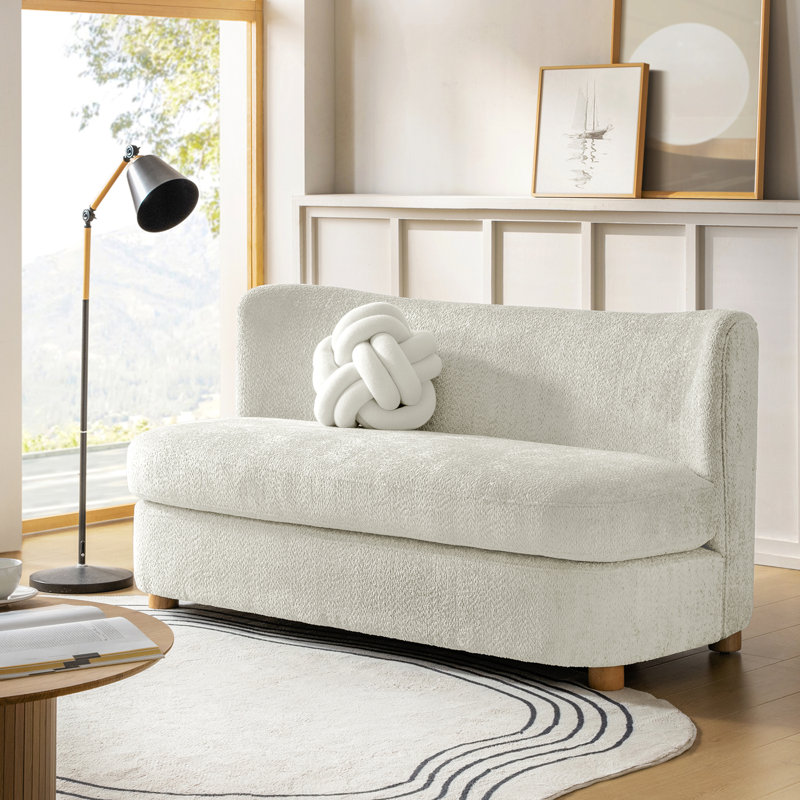 Greigh Modern Upholstered Boucle Curved Loveseat Sofa, Ivory