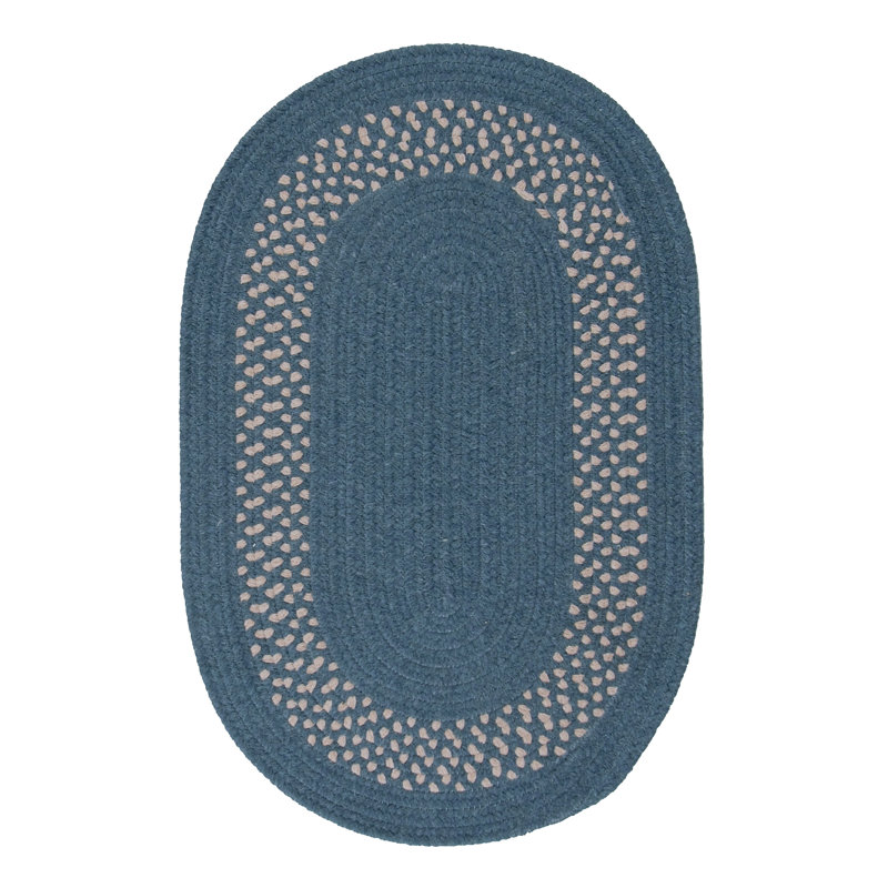Dome Bordered Braided Light Blue/Gray Rug, Oval 6' x 8'