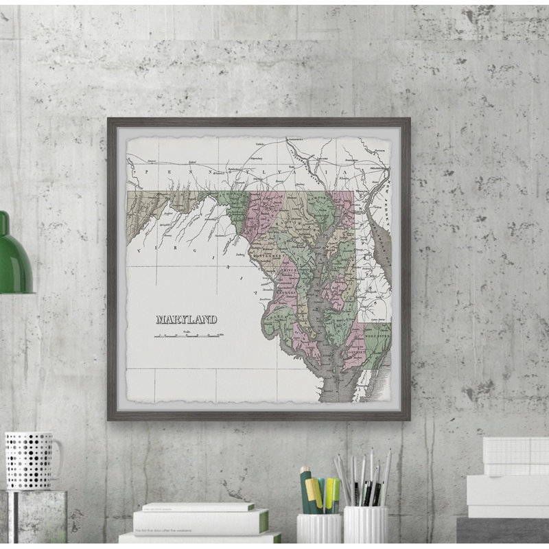 Carte colorée du Maryland - cadre photo, H 12 po x l 12 po x P 1,5 po