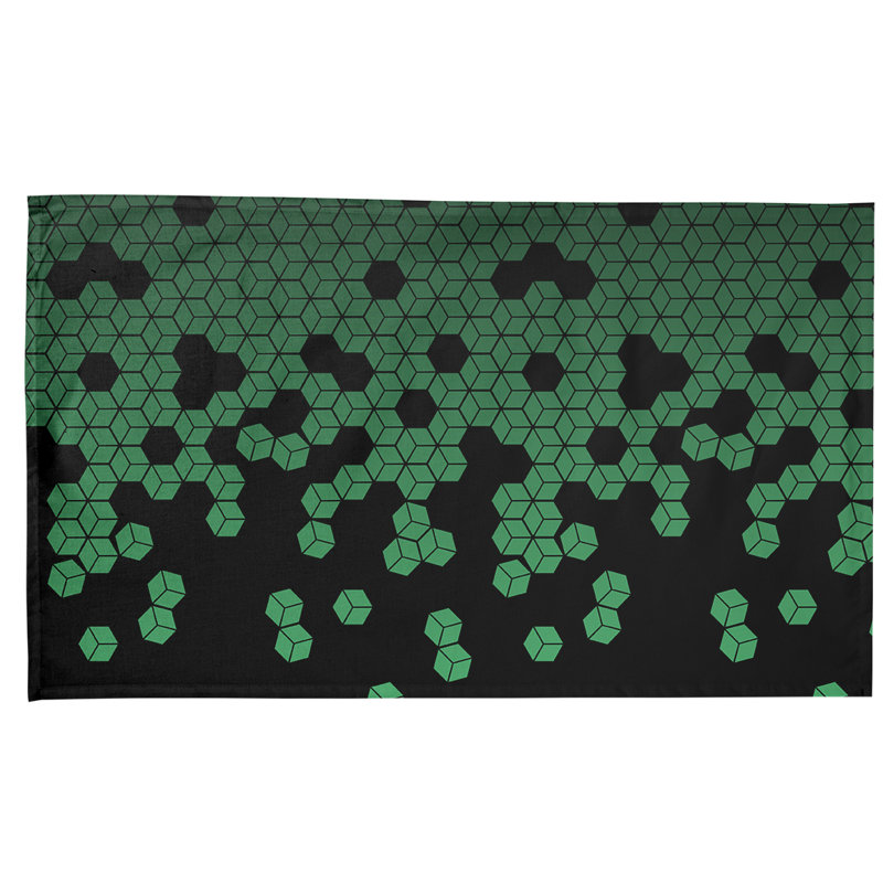 Serviette de thé à motif cube culbuté, Sergé de coton, Vert / Noir