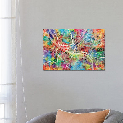 Pittsburgh Pennsylvania Street Map I by Michael Tompsett - 1 Piece Wrapped Canvas Wall Art