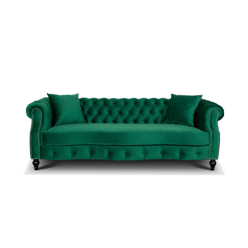 Mitchellville 3 Seater Velvet Scroll Arms Sofa, Green