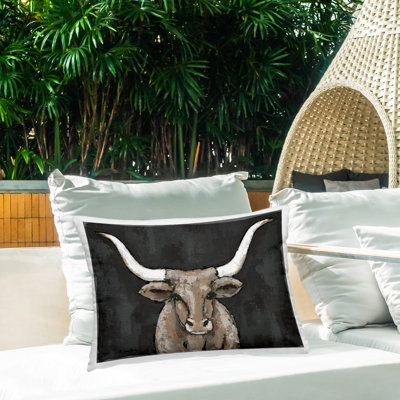 Longhorn on Murky Grey Design by Sara Baker Outdoor Printed Pillow