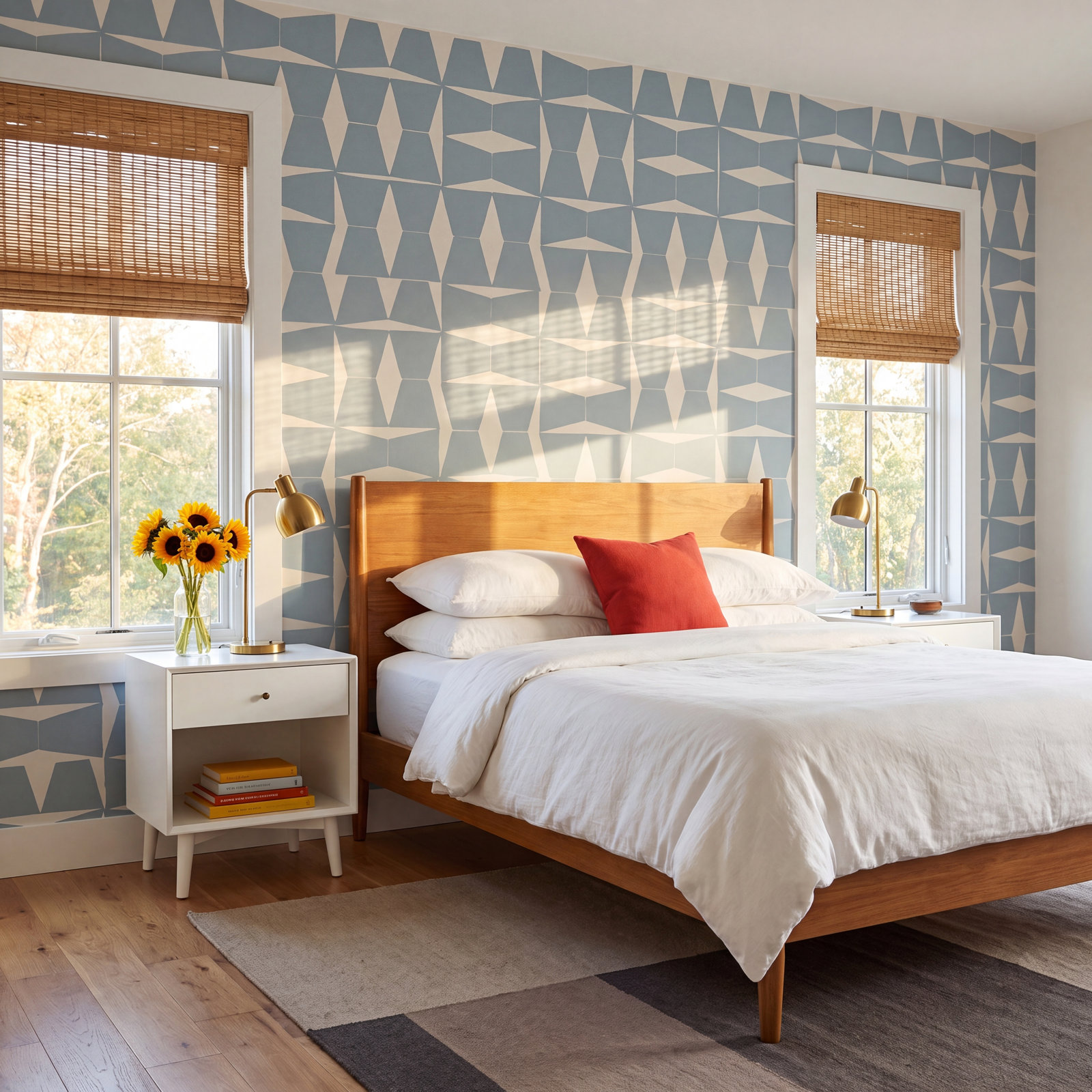 Albie Geometric Wallpaper, Blue/Cream