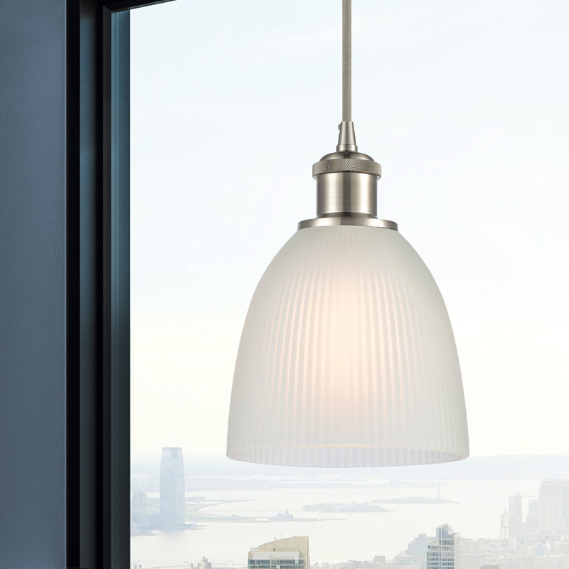 Whipple 1 - Light Single Pendant, White, 6 Watt Vinage LED Bulb, Brushed Satin Nickel
