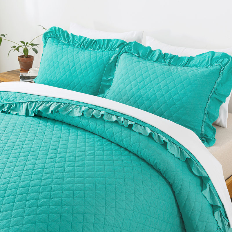 Ensemble de courtepointe en microfibre 3 pièces South Loop, Courtepointe très grand + 2 couvre-oreillers stan, Turquoise