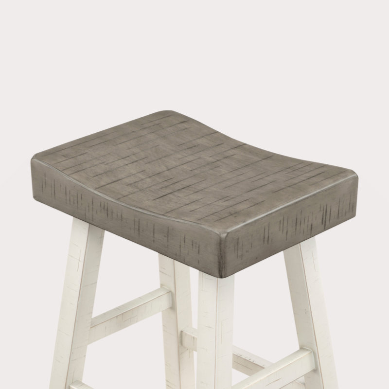 Ensemble de 2 tabourets à hauteur de comptoir de style transitionnel, meubles en bois d'hévéa massif blanc et café