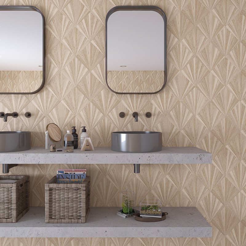 Komi Murlen 8" x 8" Straight Edge Porcelain Patterned Wall & Floor Tile, Light Brown
