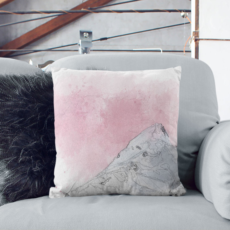 Snowy Mountain Sketch Cushion with Filling, 55cm H x 55cm W x 20cm D, White