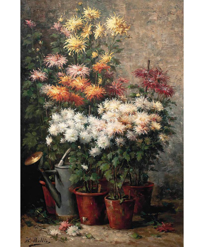 «Chrysanthemums» par Hubert Bellis - Art mural sur toile tendue avec châssis, H 18 po x l 14 po