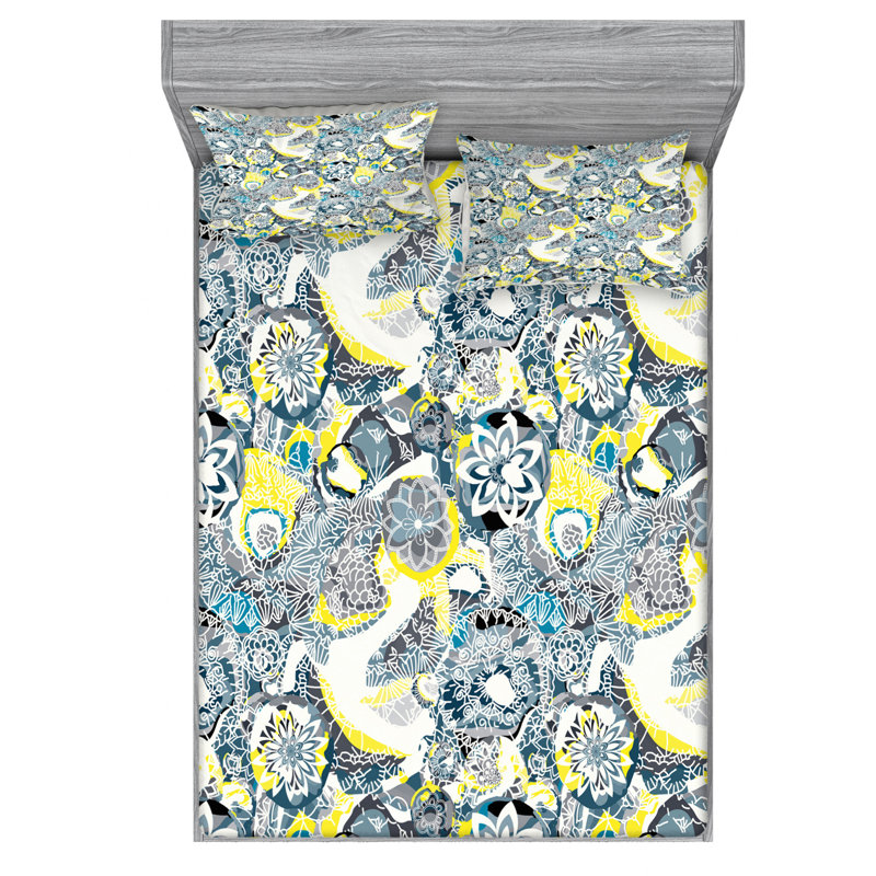 Microfiber Floral Sheet Set, Queen Sheet Set with Fitted Sheet