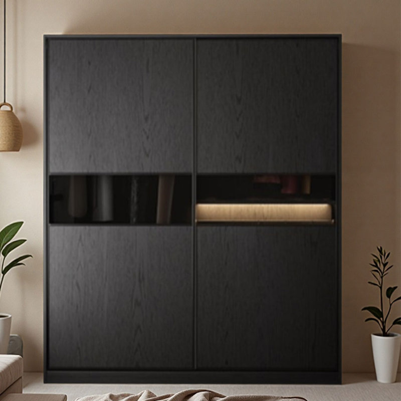 Garde-robe noire minimaliste, H 79 po x l 71 po x P 24 po