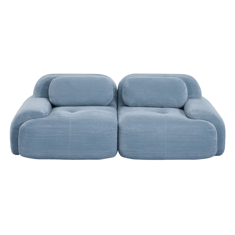 Modern Sky Blue Corduroy Modular Loveseat Sofa with Wide Seats for Living Rooms, Sky Blue
