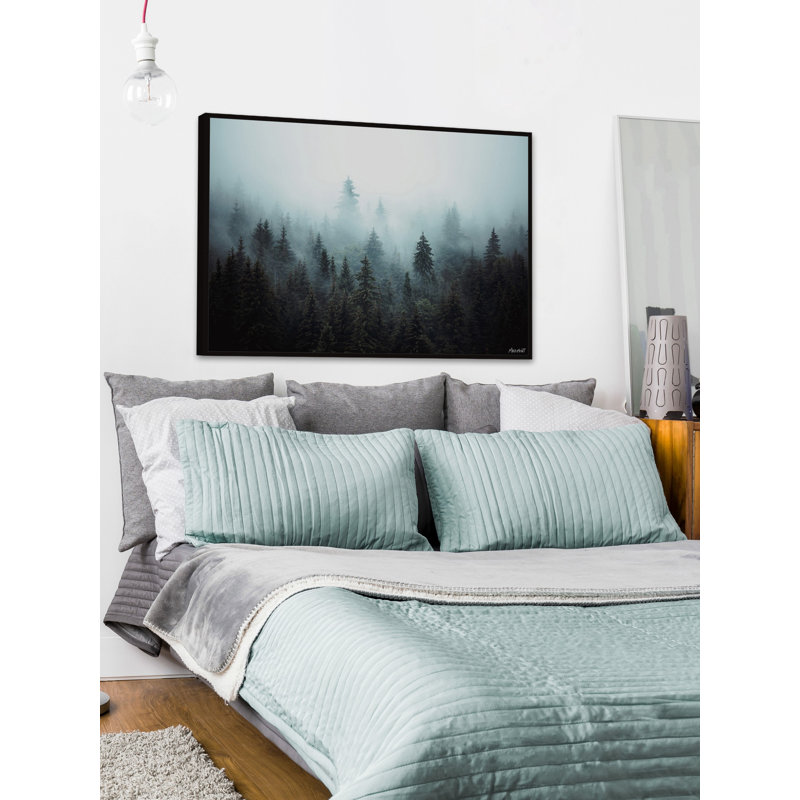 Foggy Pine Forest - Print, 30cm H x 45cm W x 3.81cm D, Black Floater Frame Canvas
