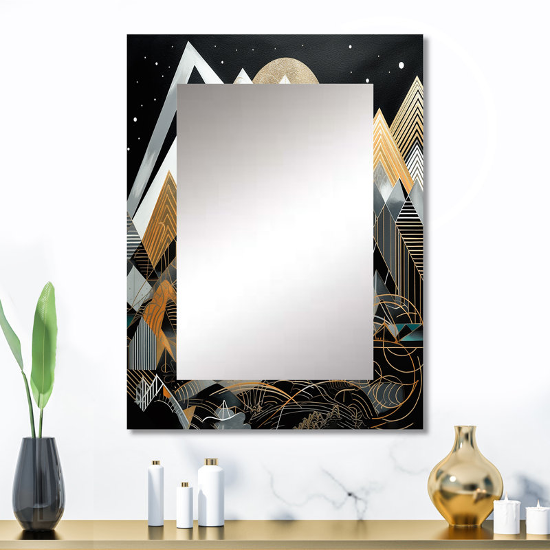 Harmonie géométrique noire et dorée - miroir mural unique, impression moderne, 32 po x 24 po