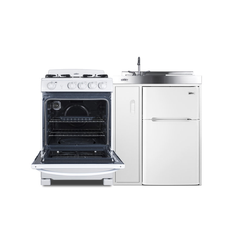 White All-In-One Kitchenette with Gas Range and Refrigerator