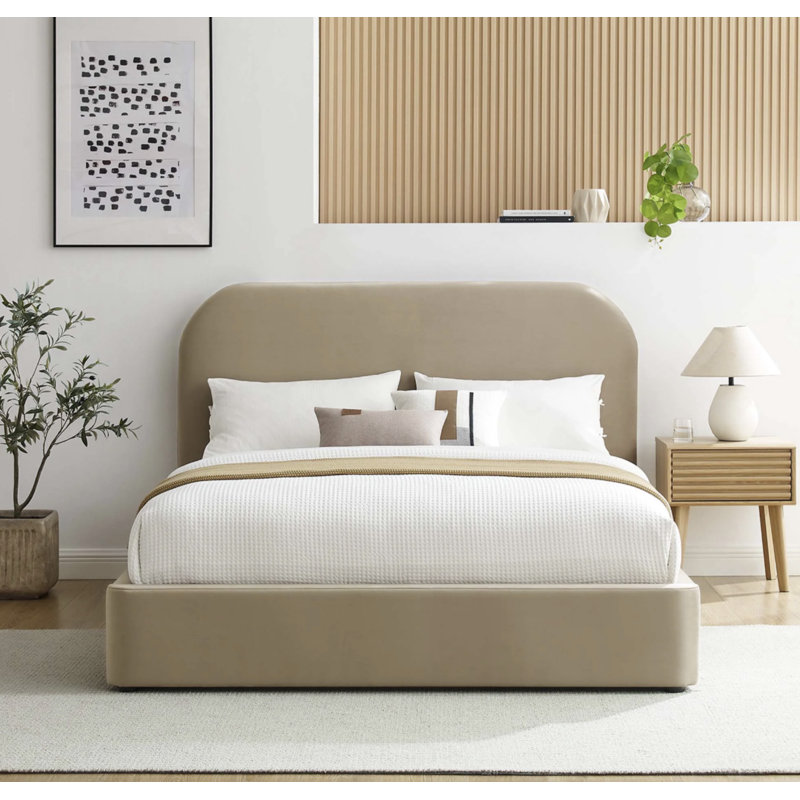 Barella Curved King Upholstered Platform Bed, Taupe, King