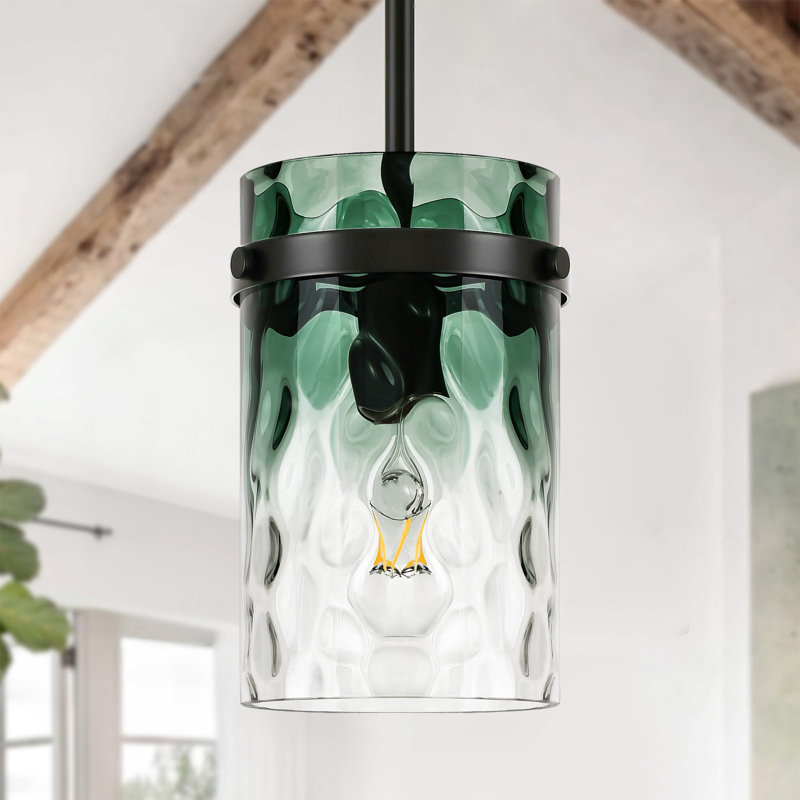 Luminaire suspendu pour îlot de cuisine 1 lumière Levona, verre d'eau vert dégradé soufflé à la main, réglable en hauteur
