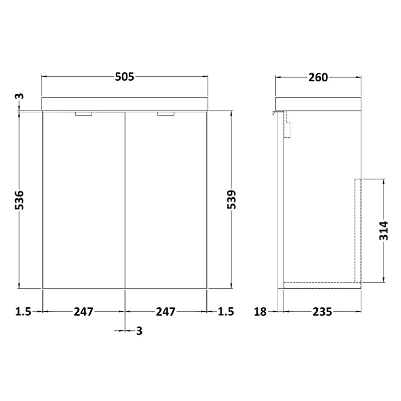 Fusion 505mm Single Bathroom Vanity with Integrated Polyglomerate Basin, Gloss White
