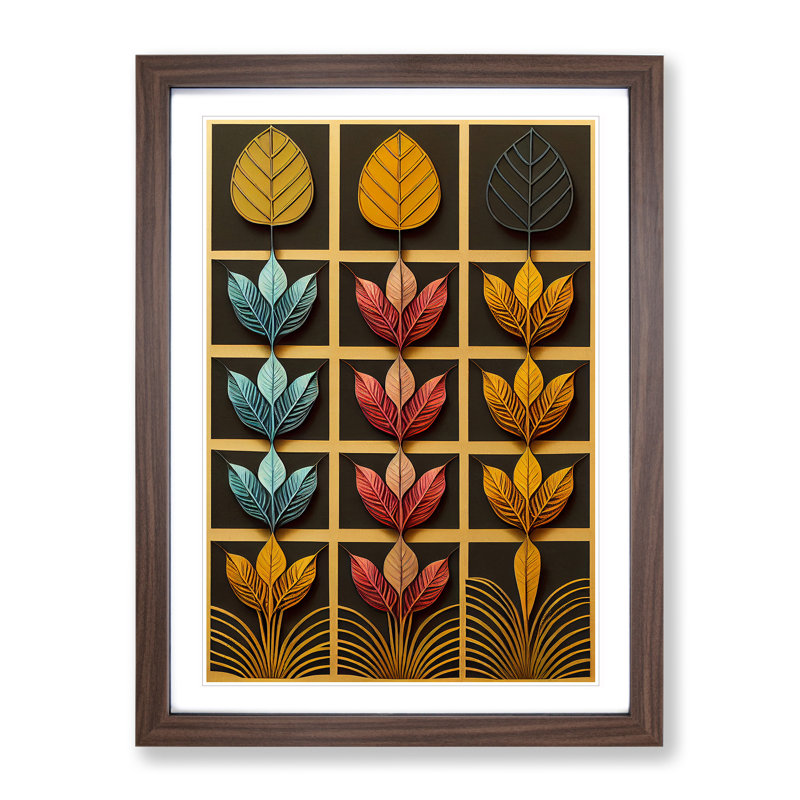 Leaves Deco - Framed Print, 46cm H x 34cm W x 2cm D, Walnut