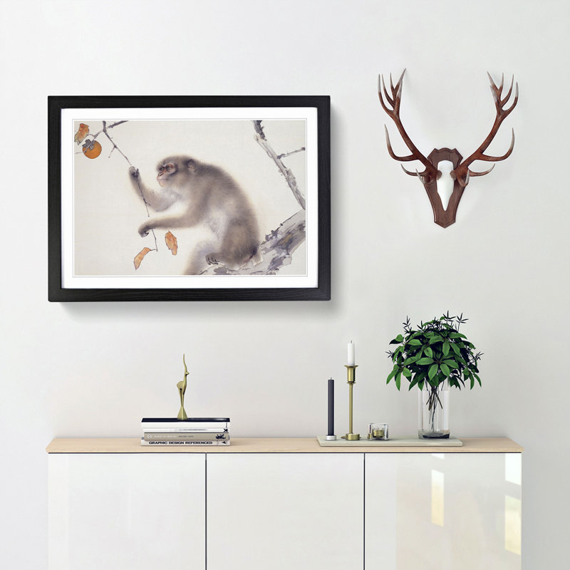 A Monkey by Kansetsu Hashimoto - Framed Print, 33cm H x 45cm W x 2cm D, Black Framed