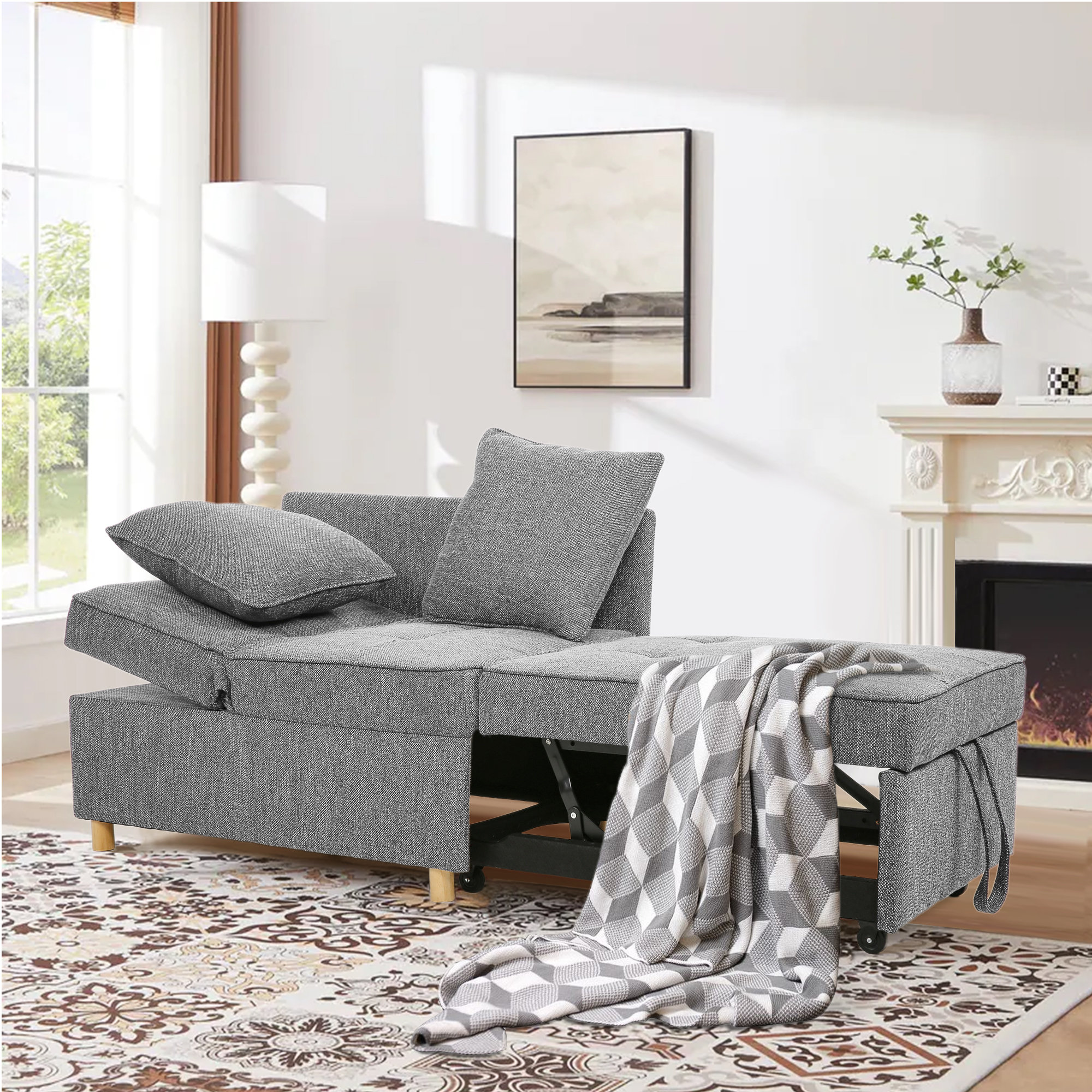 Ebern Designs 4in1 Convertible Sleeper Sofa Modern Loveseat, Couch