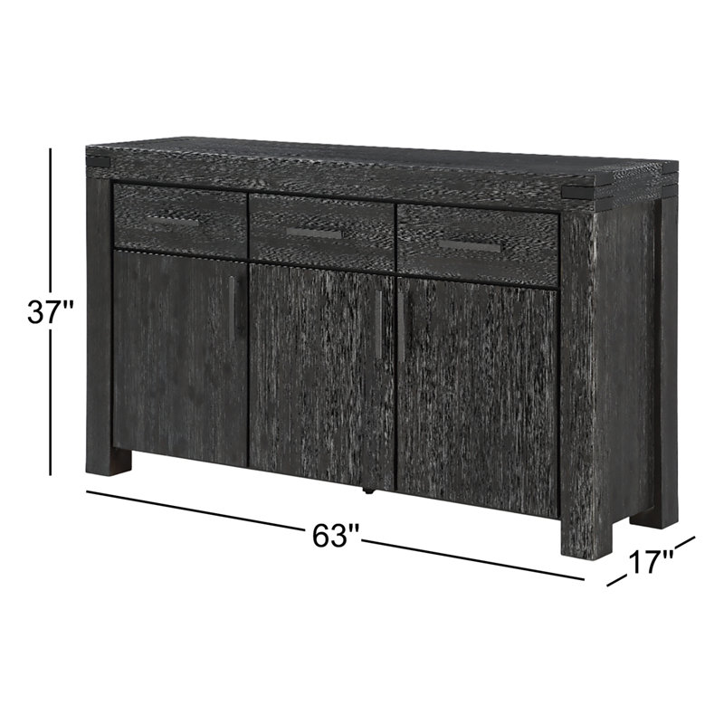 Buffet en bois d'acacia à 3 tiroirs de 63 po de largeur Lia, Gris foncé