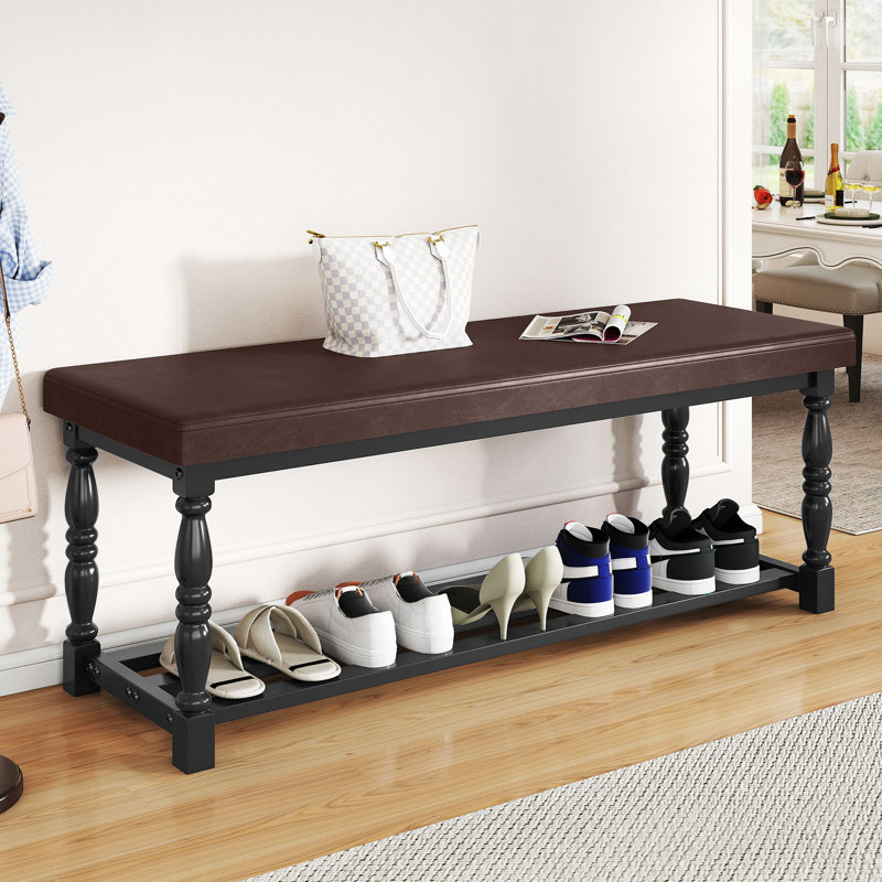 Stylish Roman Leg Shoe Rack Bench With Comfortable Seating And Shelves, Black