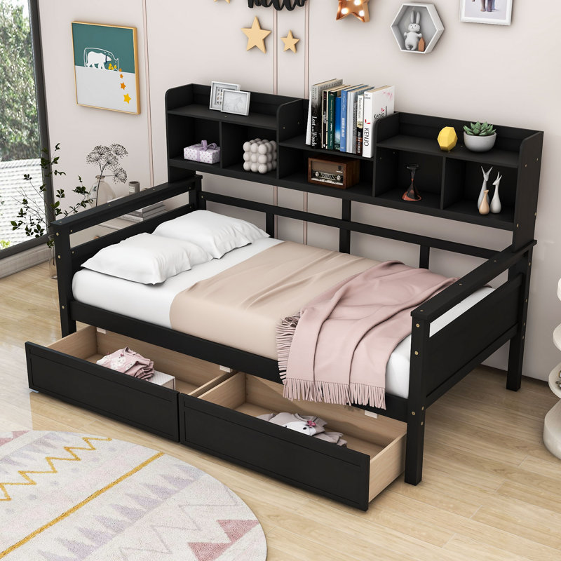 Nadka Wooden Daybed with 2 Drawers, Twin, Espresso