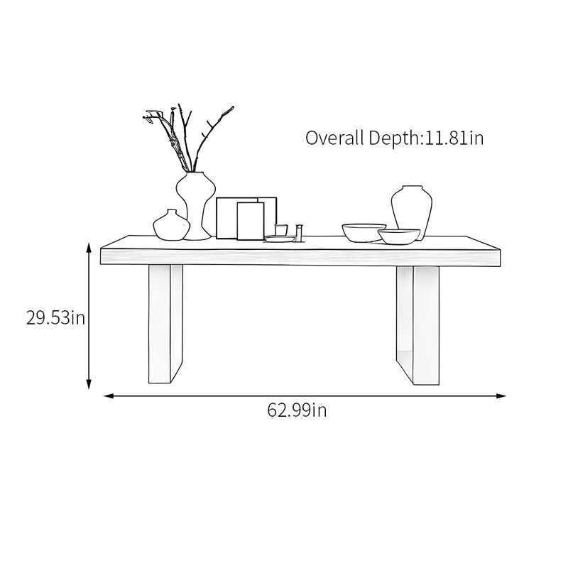 Console simple en bois massif, H 29,53 po x l 62,99 po x P 11,81 po
