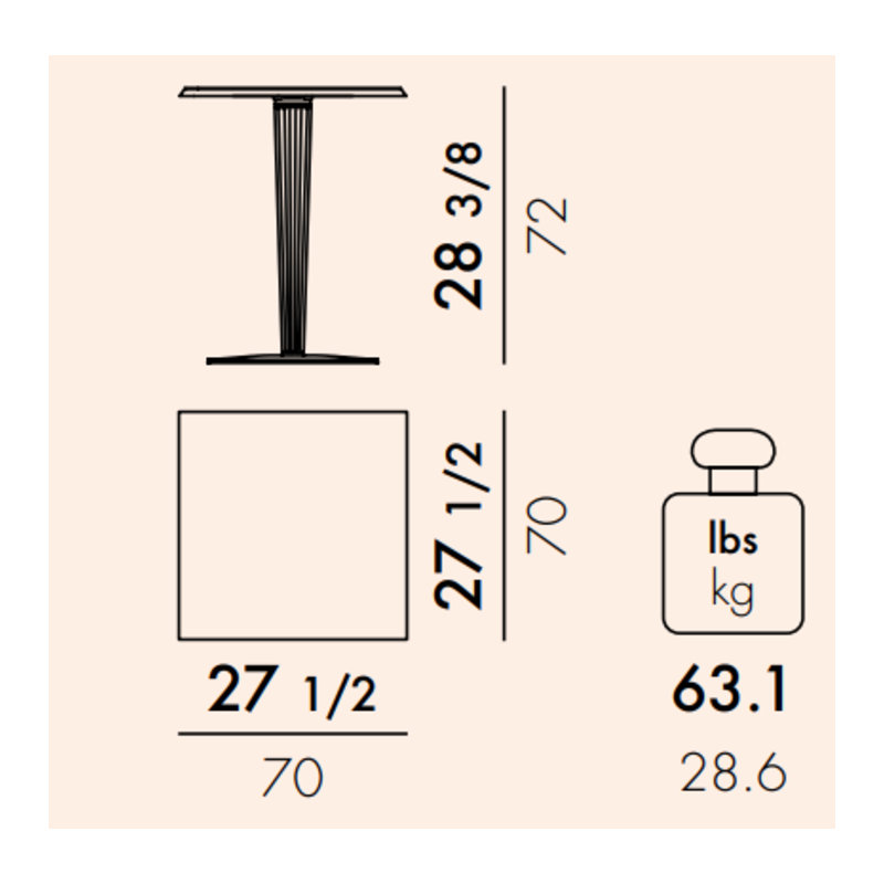 Table de bout à piédestal Top Top, Blanc lustré, Carré plissé, 27.56"