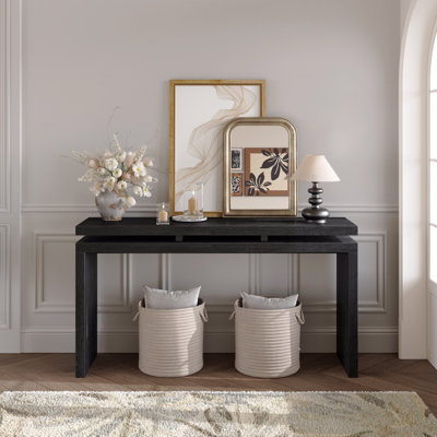 Farmhouse Console Table - Retro Wooden Entryway Table with Double Board Suspension Design, Solid Wood & MDF, Sofa Table for Living Room
