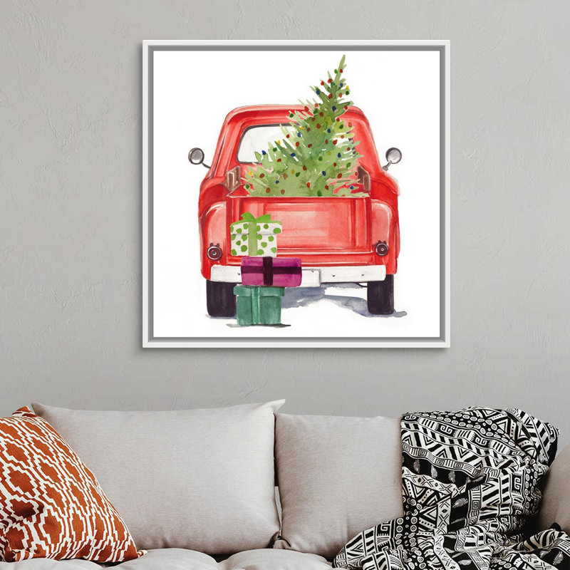 "Noël cars III" par Jennifer Paxton Parker, reproduction d’art sur toile, 38" H x 38" W x 1.75" D, Cadre blanc