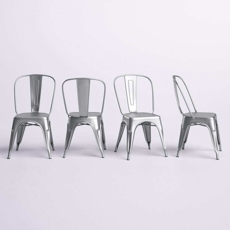 Borowski 17.7'' H Metal Stacking Side Chair, Silver