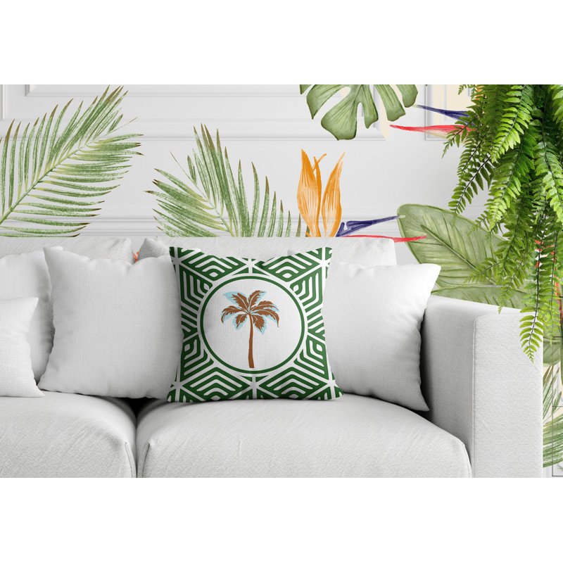 Oreiller carré réversible intérieur / extérieur Leilani Palm, Carré 17 po, Vert