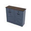 Armoire à ordures inclinable bleue pour bacs 2 x 10 gallons, buanderie compacte et stable, porte de grange avec plateau de table imperméable à finition élégante, tiroirs de rangement à charnières lisses