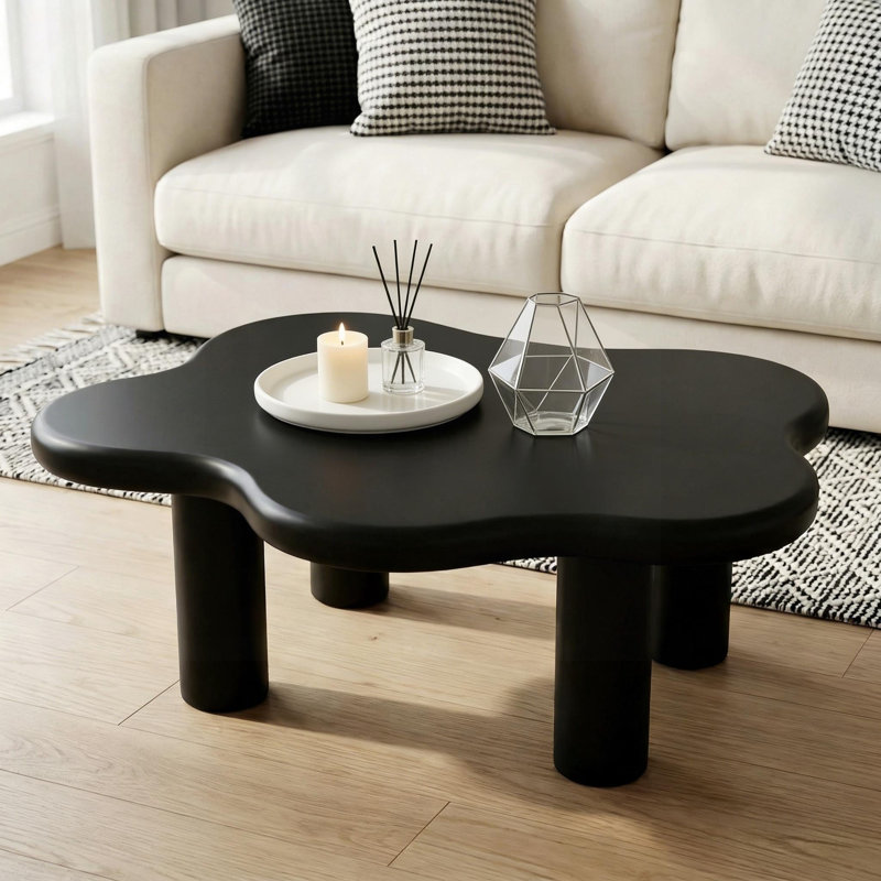 Cloud-Shaped Coffee Table with 4 Round Legs – Black, Black