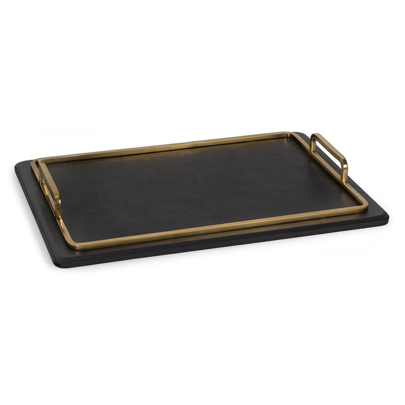 Grand plateau rectangulaire en cuir Greyson, Noir / or