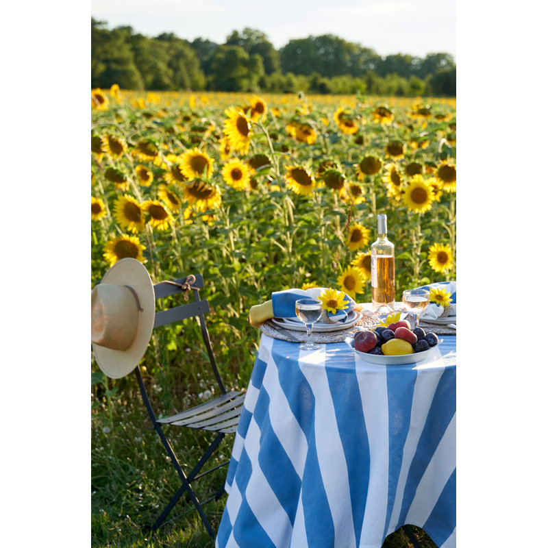 St. Tropez Handmade Striped Tablecloth, 59" Square, Blue