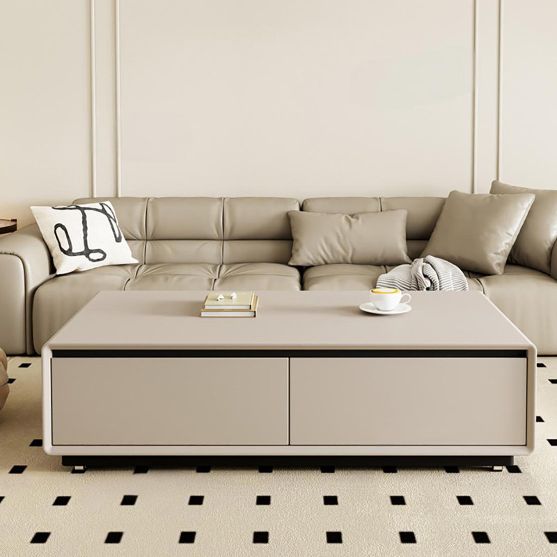 Table basse haut de gamme, H 15 po x L 51,2 po x l 27,6 po, Crème, crème