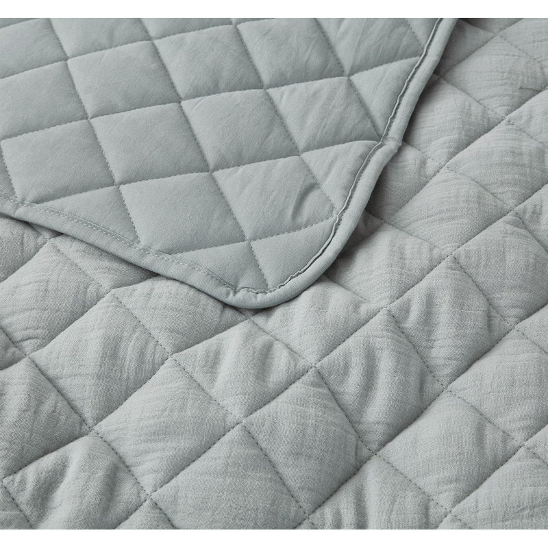 Breeze Cotton Gauze Quilt Set, Oversized King Quilt + 2 King Shams, Blue