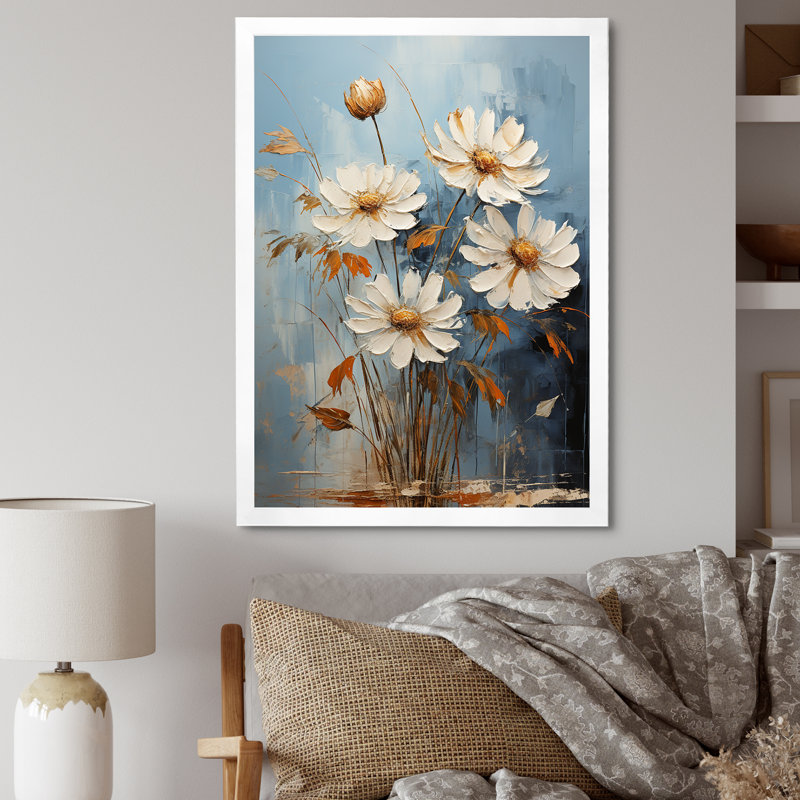 «White Daisy Efflorescence Bouquet Serenity I», reproduction sur toile, 40" H x 30" W, Silver Picture Framed