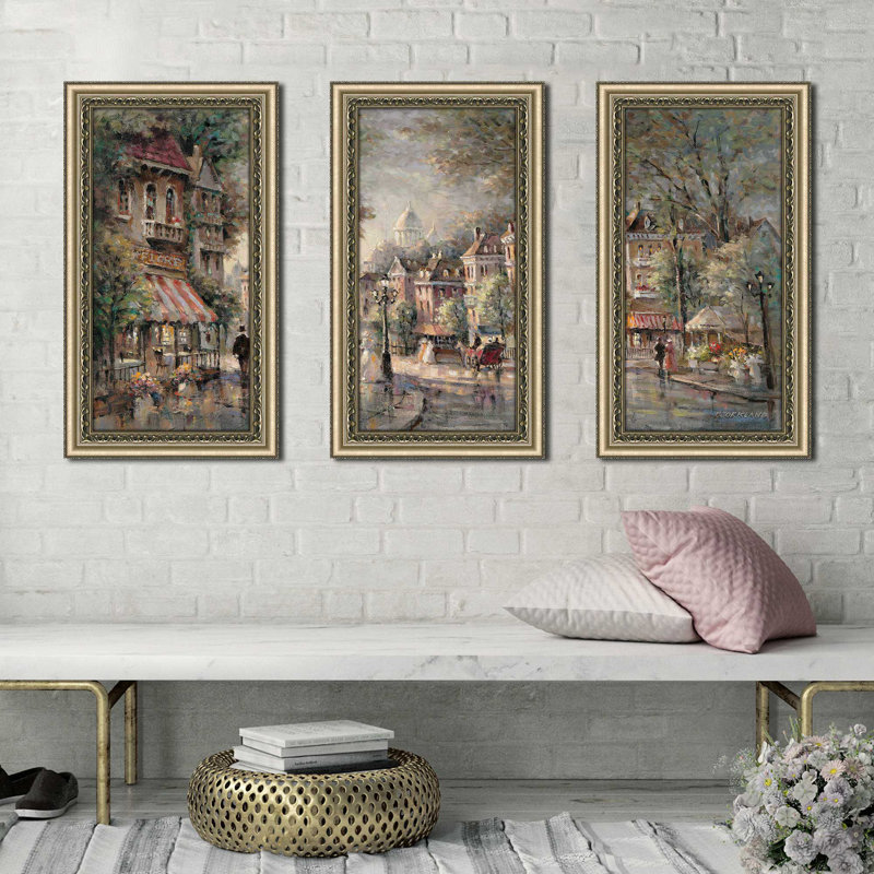 «French Street Scene II», reproduction sur acrylique 3 pièces, H 27,5 po x l 46,5 po x P 2 po