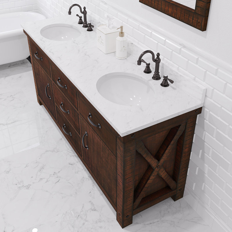 Aberdeen 72'' W Double Vanity, Carrara White, Rostic Sienna