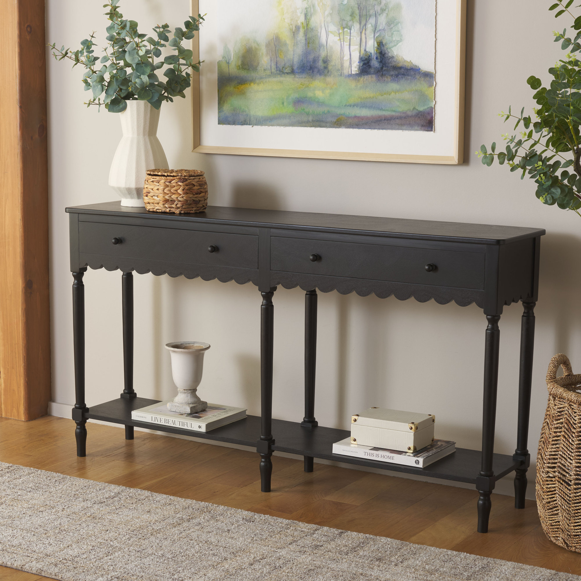 Branden 2-Drawer Console Table, Matte Black