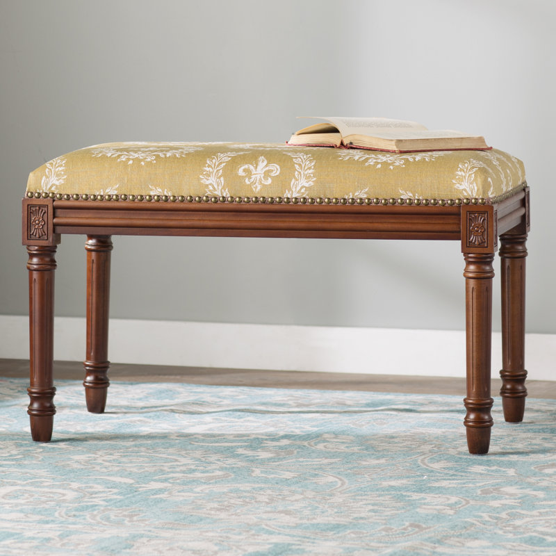 Billiot Linen Blend Upholstered Bench, Yellow/ Floral