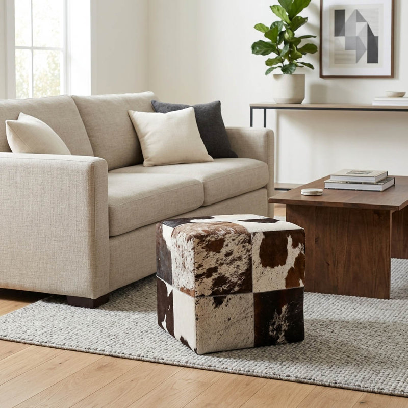 Pouf ottoman cubique en cuir recouvert de poils, idéal pour le salon - Tabouret d'appoint luxueux pour la décoration intérieure et la chambre - 45,7 cm