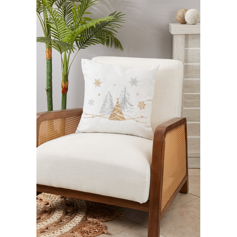 White Festive Christmas Trees and Snowflakes 18" Throw Pillow Cover