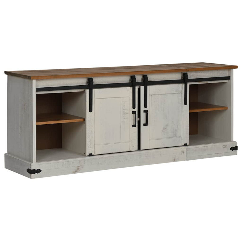 TV Cabinet HALDEN 2 Sliding Doors 150X40x60 Cm Solid Wood, White