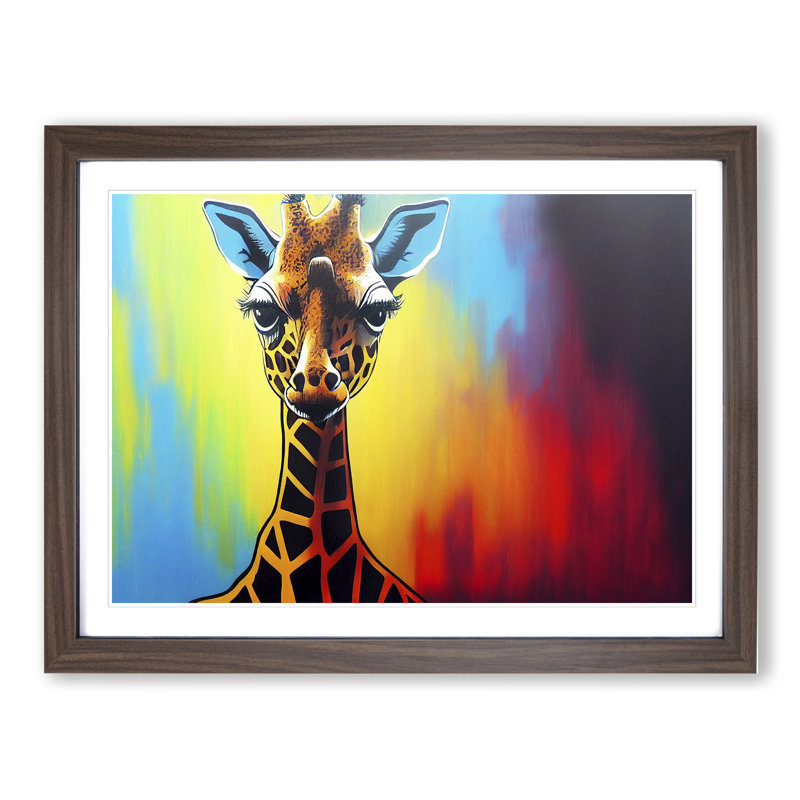 Giraffe in Colour - Framed Print, 34cm H x 46cm W x 2cm D, Walnut